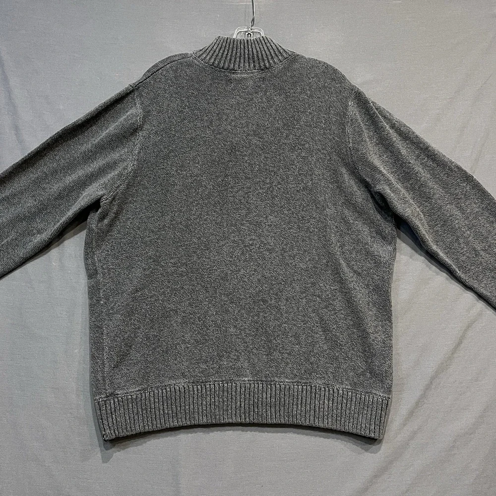 Eddie Bauer Quarter Zip Sweater Mens TXL Gray Cotton Ribbed Mock Neck Knit